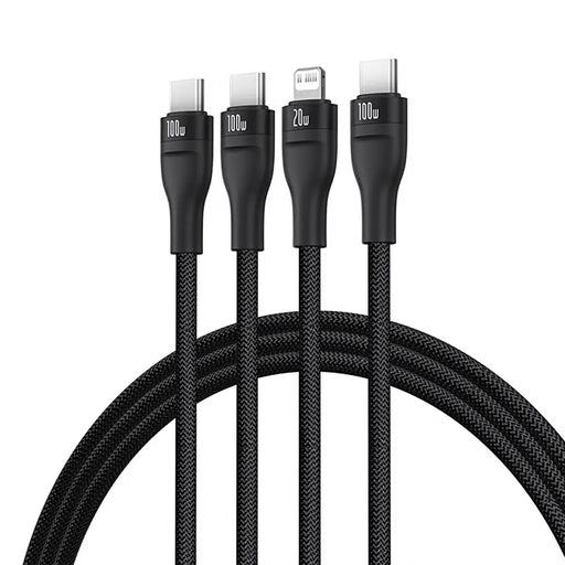 Baseus Flash Series 3 3in1 cable 100W USB-C - USB-C + USB-C+ Lightning 1.5m + 3 x 0.25 m - black - Cell phone