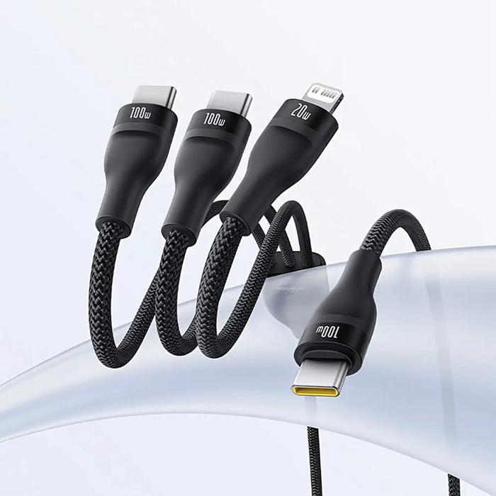 Baseus Flash Series 3 3in1 cable 100W USB-C - USB-C + USB-C+ Lightning 1.5m + 3 x 0.25 m - black - Cell phone