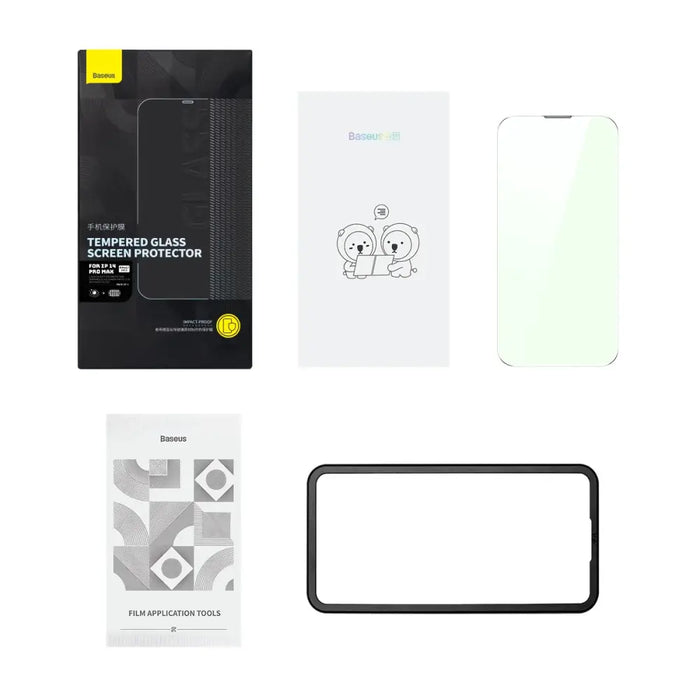 Baseus Full Screen Tempered Glass for iPhone 14 Pro Max with Anti Blue Light Filter and 0.3mm Speaker Cover + Mounting