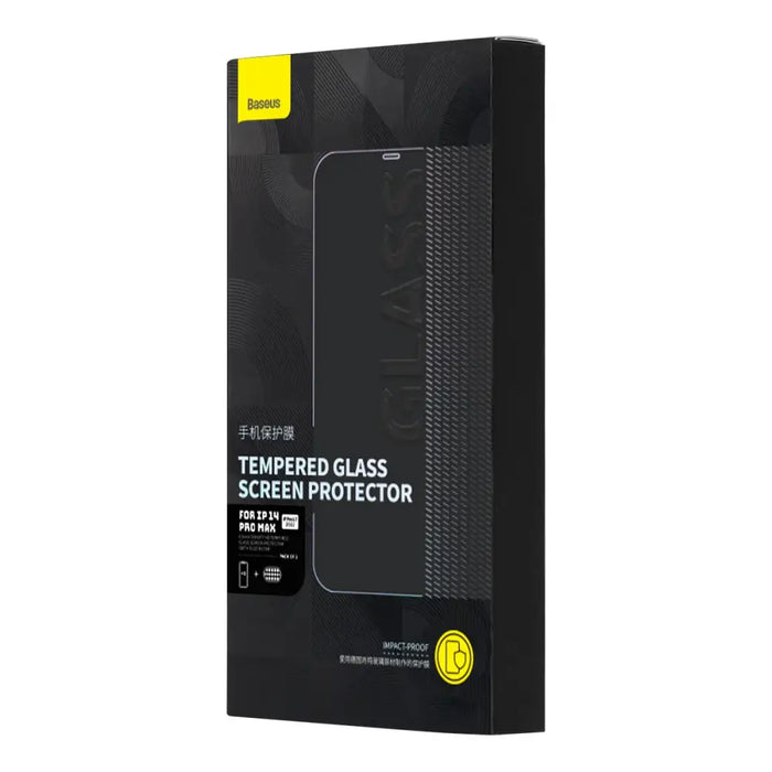 Baseus Full Screen Tempered Glass for iPhone 14 Pro Max with Speaker Cover 0.3mm + Mounting Frame - Cell phone tempered