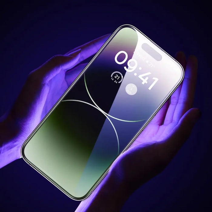 Baseus Full Screen Tempered Glass for iPhone 14 Pro with Anti Blue Light Filter and 0.3mm Speaker Cover + Mounting