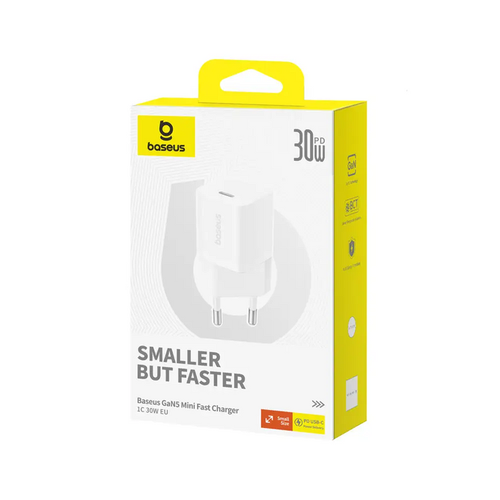 Baseus GaN5 30W USB-C Mini Wall Charger - White - Cell phone USB charger<<<HurtelXML