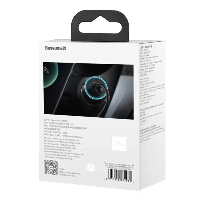Baseus Golden Contactor Pro Car Charger USB + USB-C QC4.0+ PD SCP 40W (gray) + CabelUSB do USB-C 1m (black) - Car