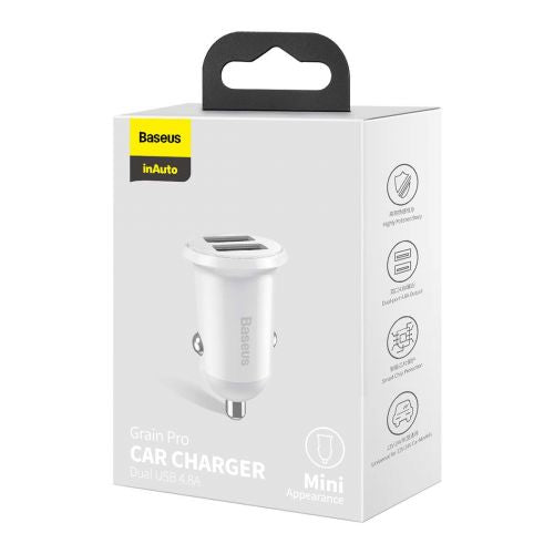 Baseus Grain Pro Car Charger 2x USB 4.8A (white) - Car charger<<<Accessories<<<Основна<<<DunaXML&&&Car