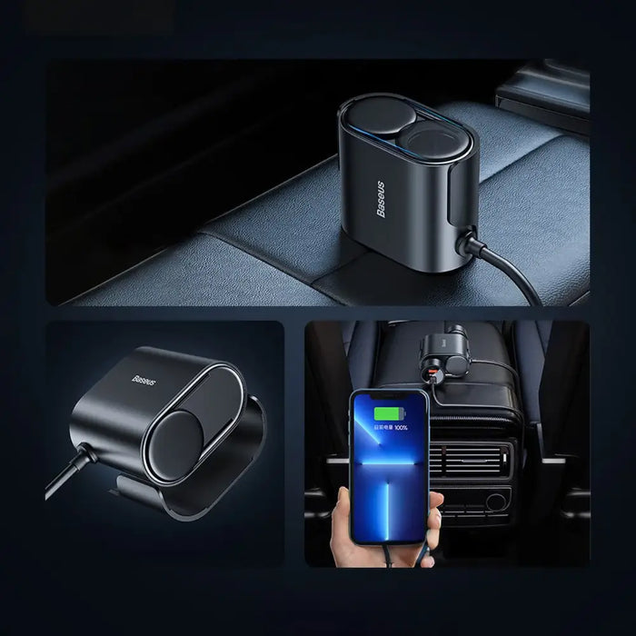 Baseus High Efficiency Pro 2x cigarette lighter socket adapter with USB-A USB-C 30W charger - black - Cell phone USB