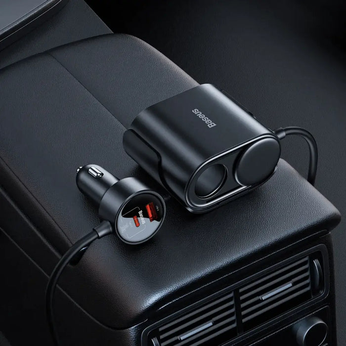 Baseus High Efficiency Pro 2x cigarette lighter socket adapter with USB-A USB-C 30W charger - black - Cell phone USB