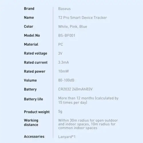 Baseus Intelligent T2 Pro anti-loss device (white) - Home<<<Accessories<<<Основна<<<DunaXML&&&Bluetooth trackers<<<GSM