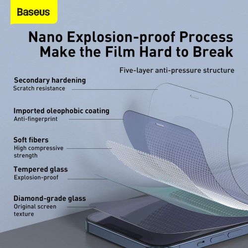 Baseus iPhone 12 Pro Max 0.3 mm Full-glass Tempered Glass (2pcs) White (SGAPIPH67N-LS02) - iPhone 12 Pro