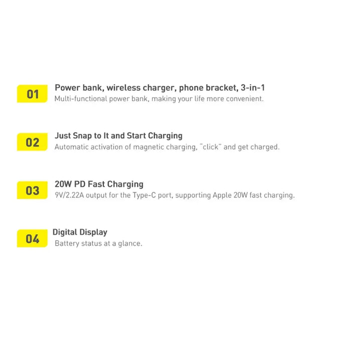 Baseus Magnetic Bracket power bank with wireless charging MagSafe 10000mAh 20W Overseas Edition pink (PPCX000204) + USB