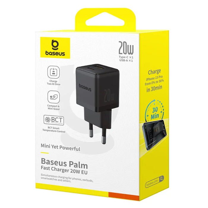 Baseus Palm 20W USB-C USB-A Wall Charger - Black - Cell phone USB charger<<<HurtelXML