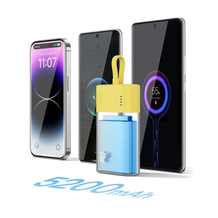 Baseus Popsicle 5200mAh 20W Powerbank with Built-in Lightning Cable (+ White Baseus Simple USB-C - USB-C