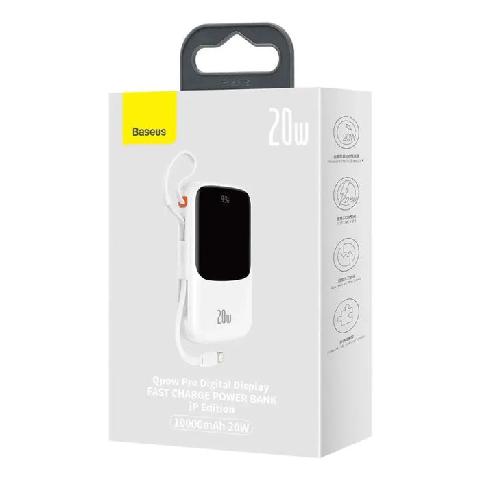 Baseus Qpow Digital Display Power Bank with Fast Charging 10000mAh 20W QC/PD/SCP/FCP with Built-in Lightning Cable