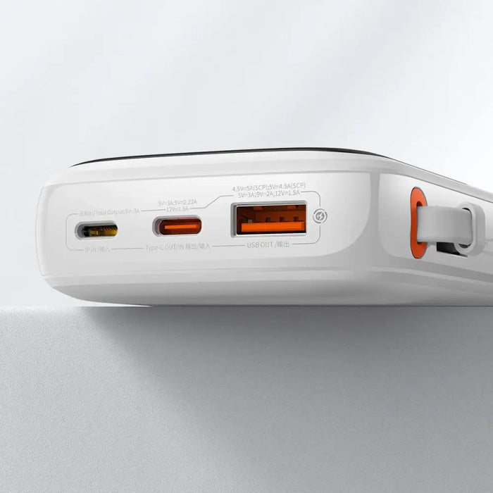 Baseus Qpow Digital Display powerbank with fast charging 10000mAh 22.5W QC/PD/SCP/FCP with built-in USB-C cable white