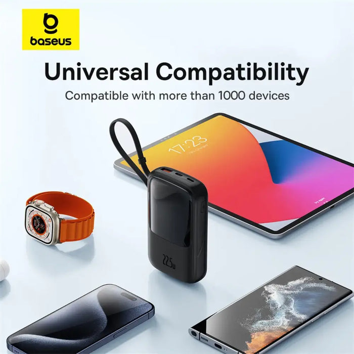 Baseus Qpow Pro+ 10000mAh 22.5W powerbank with built-in USB-C cable and display - black - Powerbanks<<<HurtelXML