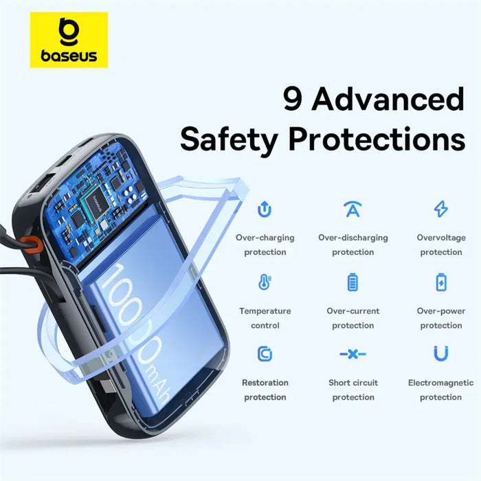 Baseus Qpow Pro+ 10000mAh 22.5W powerbank with built-in USB-C cable and display - black - Powerbanks<<<HurtelXML