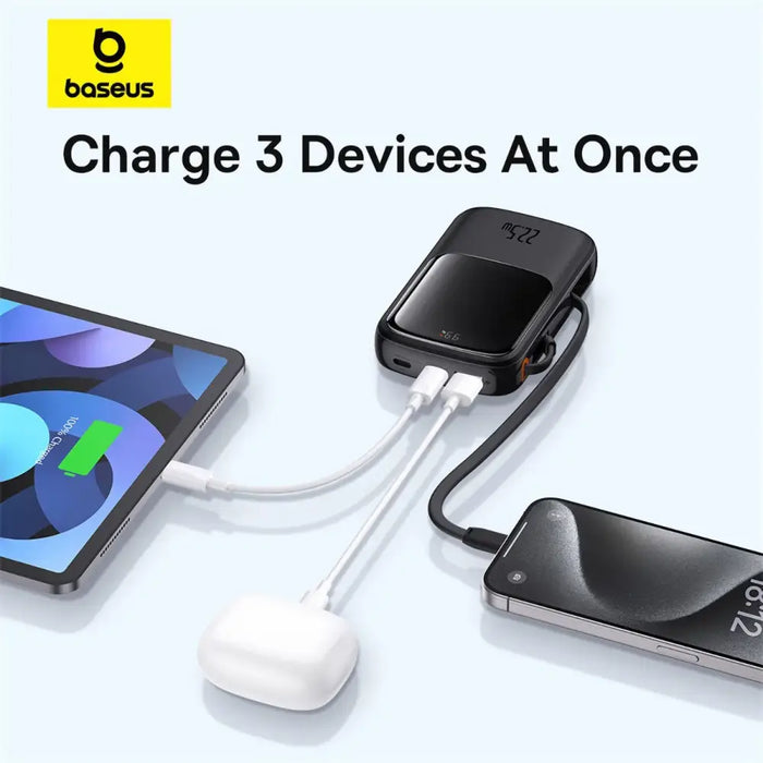 Baseus Qpow Pro+ 10000mAh 22.5W powerbank with built-in USB-C cable and display - black - Powerbanks<<<HurtelXML