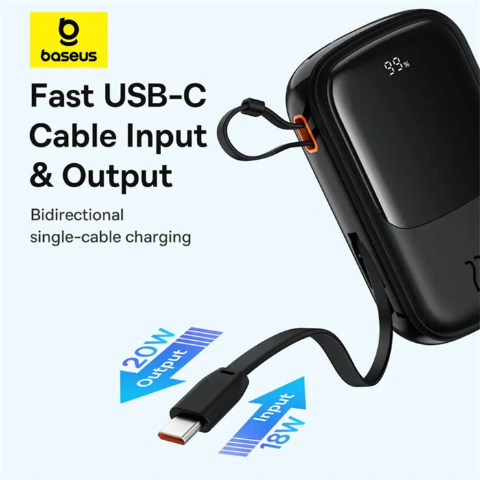 Baseus Qpow Pro+ 20000mAh 22.5W powerbank with built-in USB-C cable and display - black - Powerbanks<<<HurtelXML