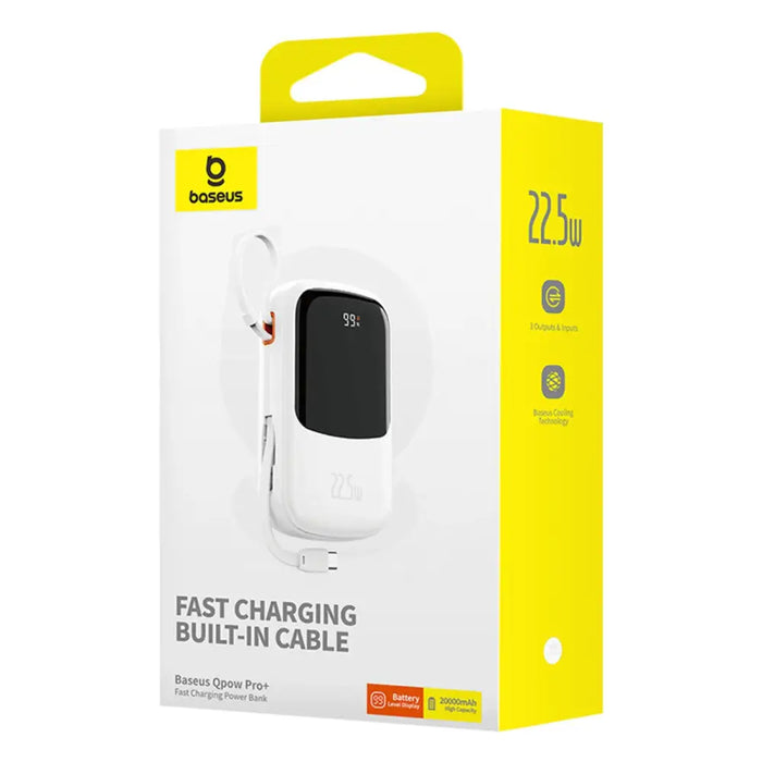 Baseus Qpow Pro+ 20000mAh 22.5W powerbank with built-in USB-C cable and display - white - Powerbanks<<<HurtelXML