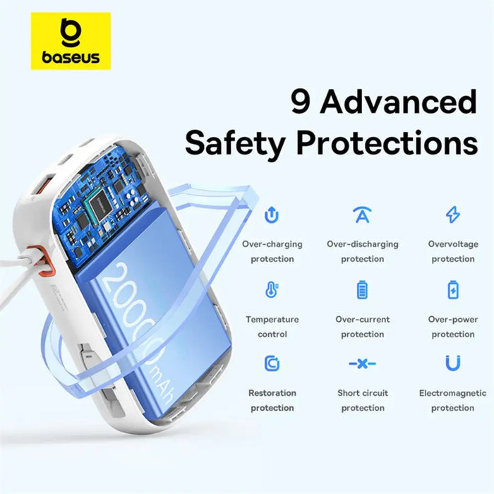 Baseus Qpow Pro+ 20000mAh 22.5W powerbank with built-in USB-C cable and display - white - Powerbanks<<<HurtelXML
