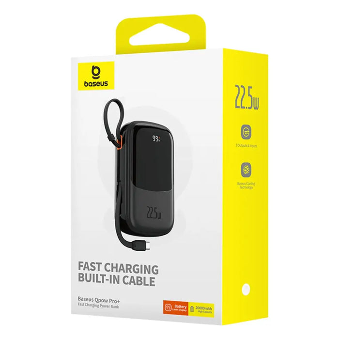 Baseus Qpow Pro+ 20000mAh 22.5W powerbank with built-in USB-C cable and display - black - Powerbanks<<<HurtelXML