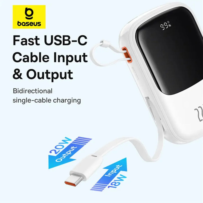 Baseus Qpow Pro+ 20000mAh 22.5W powerbank with built-in USB-C cable and display - white - Powerbanks<<<HurtelXML
