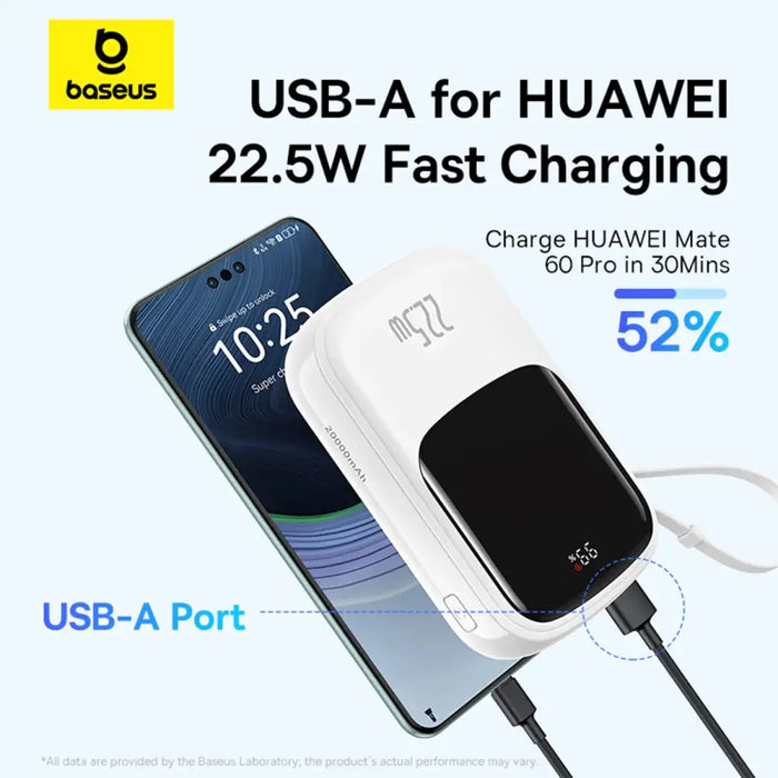 Baseus Qpow Pro+ 20000mAh 22.5W powerbank with built-in USB-C cable and display - white - Powerbanks<<<HurtelXML