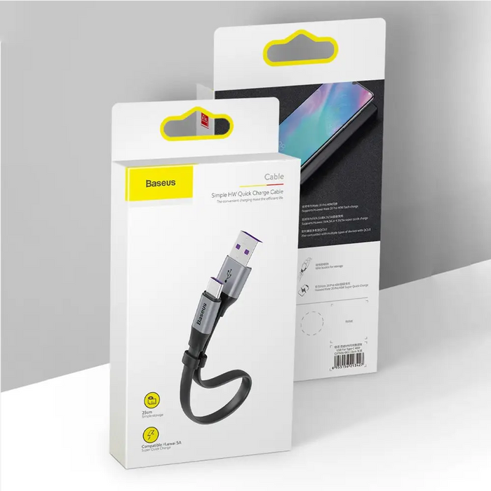 Baseus Simple flat cable USB cable / USB Type C SuperCharge 5A 40W Quick Charge 3.0 QC 3.0 23cm gray (CATMBJ-BG1)