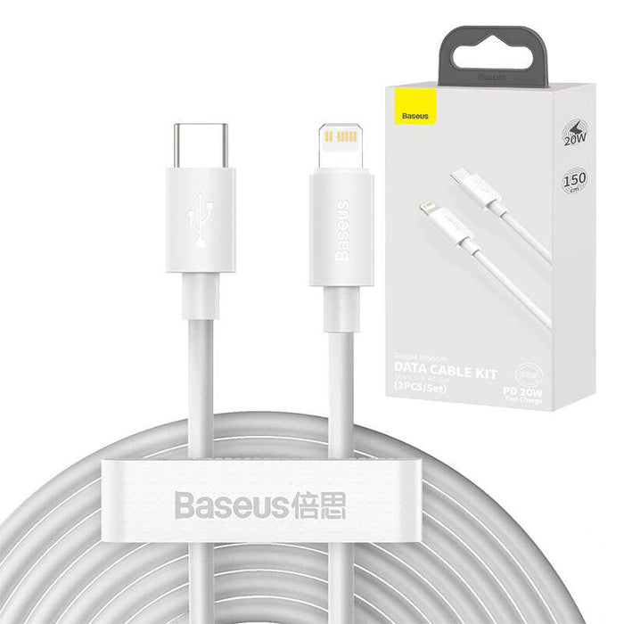 Baseus Simple Wisdom Data Cable Kit USB-C to Lightning PD 20W (2PCS/Set) 1.5m White - USB-C to Lightning<<<USB