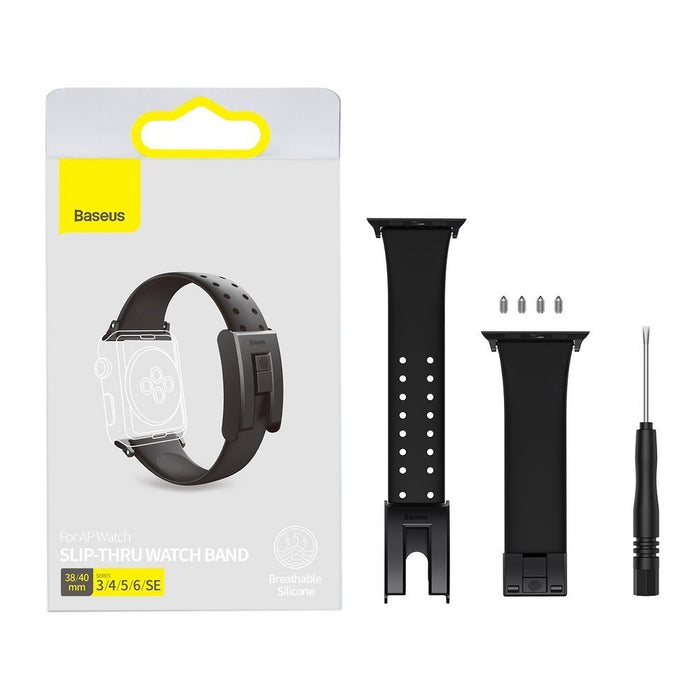 Baseus Slip-Thru strap band bracelet for Apple Watch 3/4/5/6/SE 38mm/40mm black (LBWSE-01) - Cell phone cases