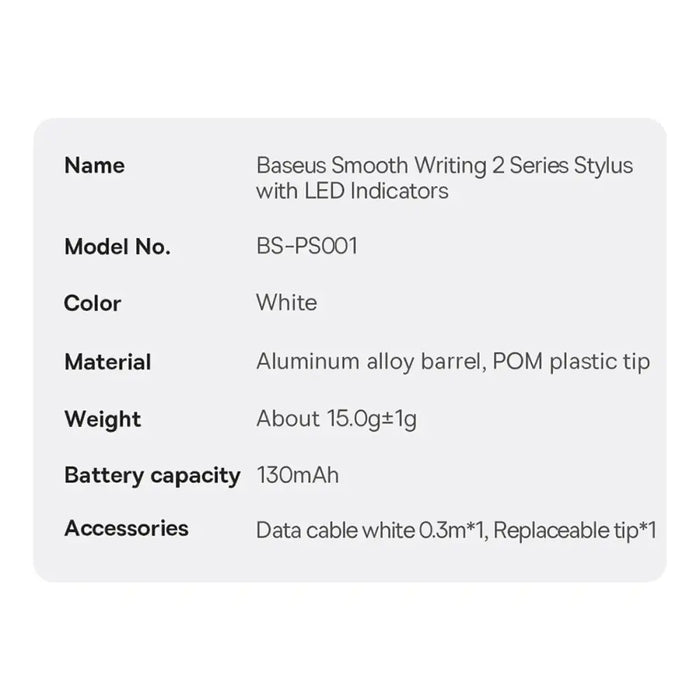 Baseus Smooth Writing 2 Stylus Pen with LED Indicators (white) - Cell phone stylus pen<<<HurtelXML&&&Tablet