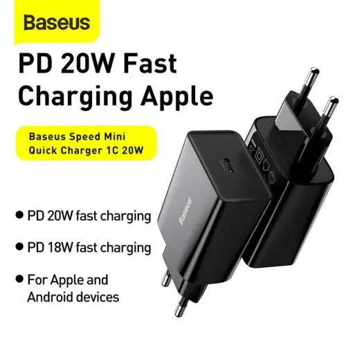 Baseus Speed Mini Quick Charger USB-C PD 3A 20W (black) - Travel Charger<<<Accessories<<<Основна<<<DunaXML&&&mains