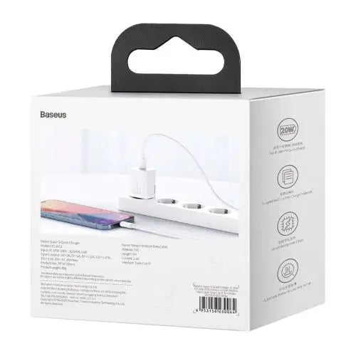 Baseus Super Si Quick Charger 1C 20W with USB-C cable for Lightning 1m (white) - Travel