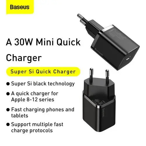 Baseus Super Si Quick Charger 1C 30W (black) - Travel Charger<<<Accessories<<<Основна<<<DunaXML&&&mains