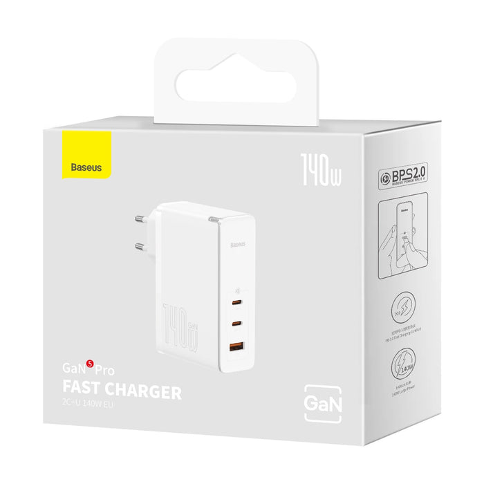 Baseus GaN5 Pro fast charger 2xUSB-C+USB 140W EU white (CCGP100202)