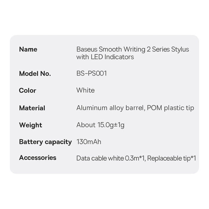 Smooth Writing Stylus with LED Indicators (Active) White