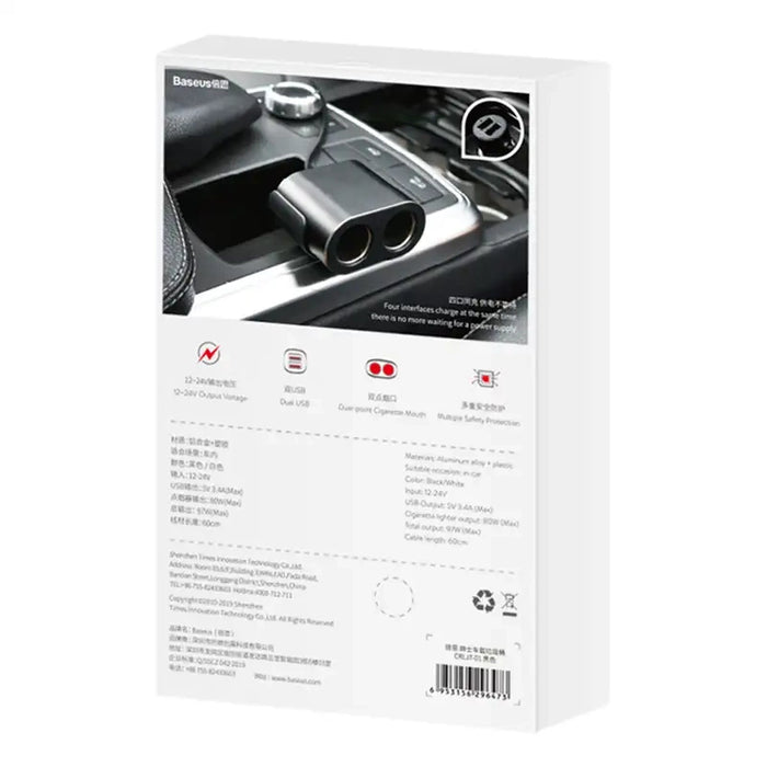 Baseus Lighter socket splitter 2xUSB 3,1A 100W (Black)
