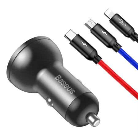 Baseus Car Charger with display 24W + Cable USB 3in1 Baseus Three Primary Colors 1,2m