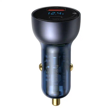 Baseus Particular Digital Display Car Charger , USB + USB-C, QC3.0+PD, 5A, 65W (gray) + Cable USB-C 1m 100W (black)