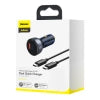 Baseus Particular Digital Display Car Charger , USB + USB-C, QC3.0+PD, 5A, 65W (gray) + Cable USB-C 1m 100W (black)