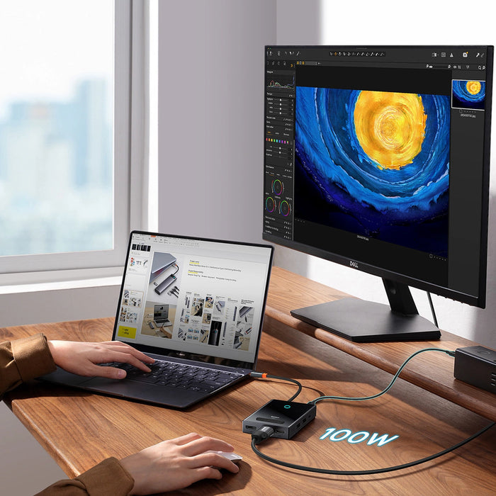 Baseus PioneerJoy 8-in-1 USB-C hub HDMI 4K@60Hz + HDMI 4K@30Hz + DisplayPort 8K@30Hz + VGA + 2 x USB-A 3.0 + 2 x USB-C - gray