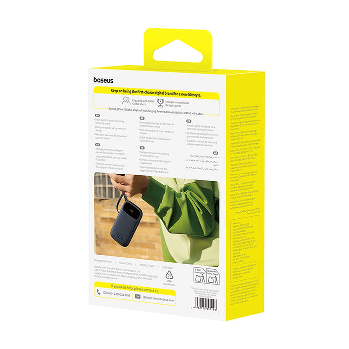 Baseus EnerFill FC31 20000mAh 22.5W Powerbank with Digital Display and 2 Built-in Cables (USB-C + Lightning) - Black