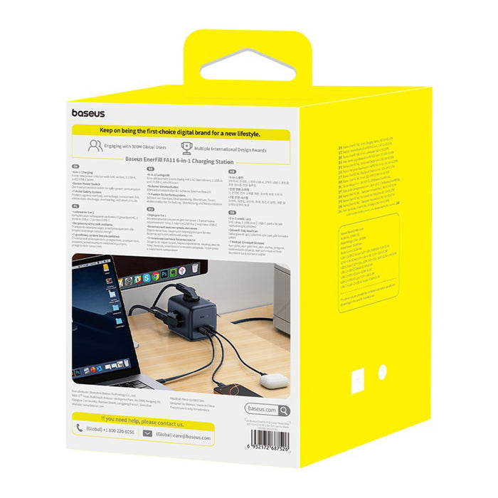 Baseus EnerFill FA11 67W Power Strip, USB-A + USB-C Cube + 3 x EU Socket 1.5m - Black