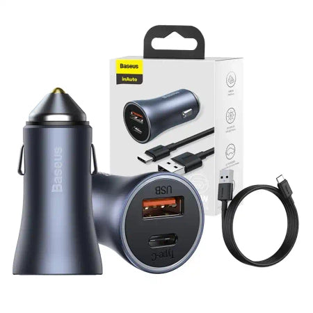 Baseus Golden Contactor Pro Car Charger USB + USB-C, QC4.0+, PD, SCP, 40W (gray) + CabelUSB do USB-C 1m (black)