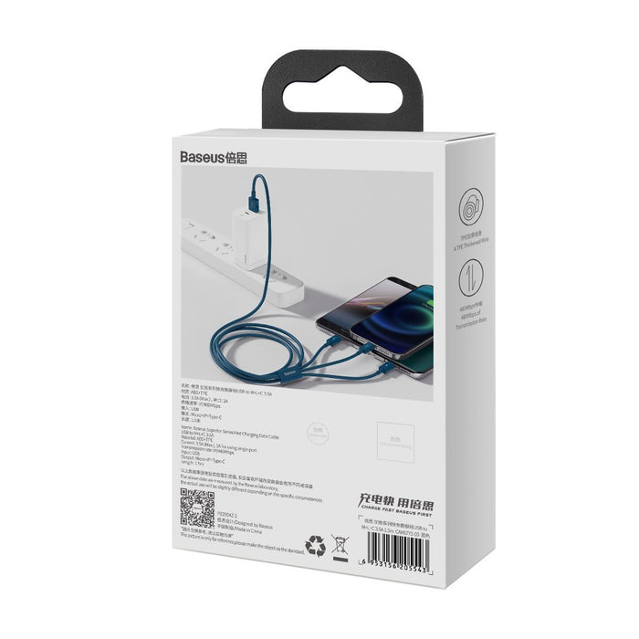 USB cable 3in1 Baseus Superior Series, USB to micro USB / USB-C / Lightning, 3.5A, 1.5m (blue)