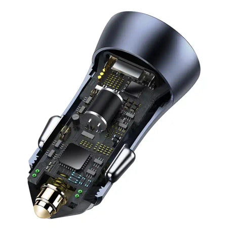 Baseus Golden Contactor Pro Car Charger USB + USB-C, QC4.0+, PD, SCP, 40W (gray) + Cable USB-C do iP 1m (black)