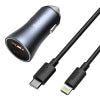 Baseus Golden Contactor Pro Car Charger USB + USB-C, QC4.0+, PD, SCP, 40W (gray) + Cable USB-C do iP 1m (black)