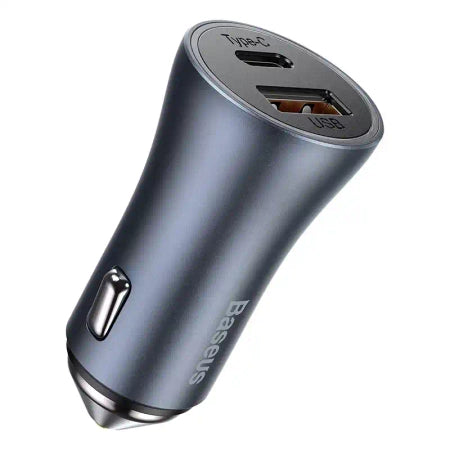 Baseus Golden Contactor Pro Car Charger USB + USB-C, QC4.0+, PD, SCP, 40W (gray) + Cable USB-C do iP 1m (black)