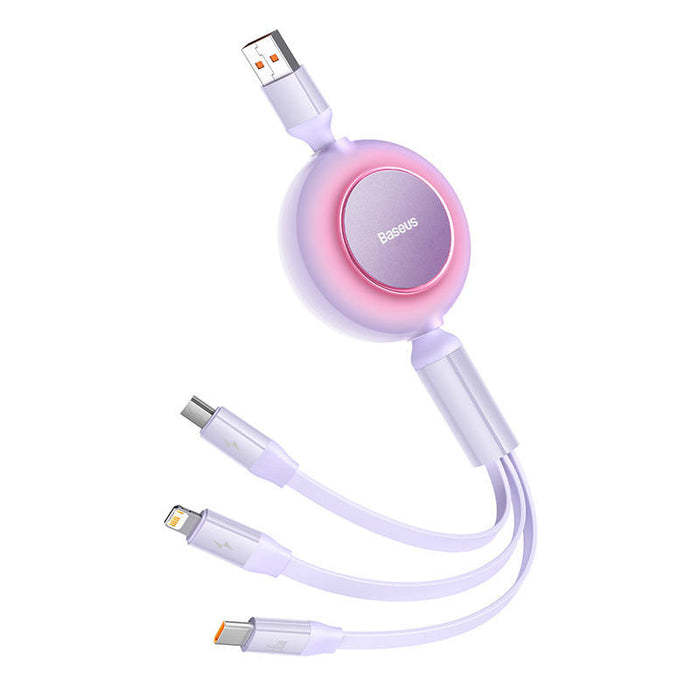 Baseus Bright Mirror 3, USB 3-in-1 cable for micro USB / USB-C / Lightning 66W / 2A 1.1m (Purple)