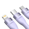 Kabel USB 3w1 Baseus Flash Series 2, USB-C + micro USB + Lightning, 100W, 1.5m (fioletowy)