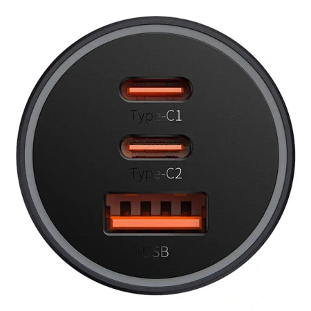 Car charger Baseus Golden Contactor Pro, 2x USB-C, 1x USB, 65W (grey)